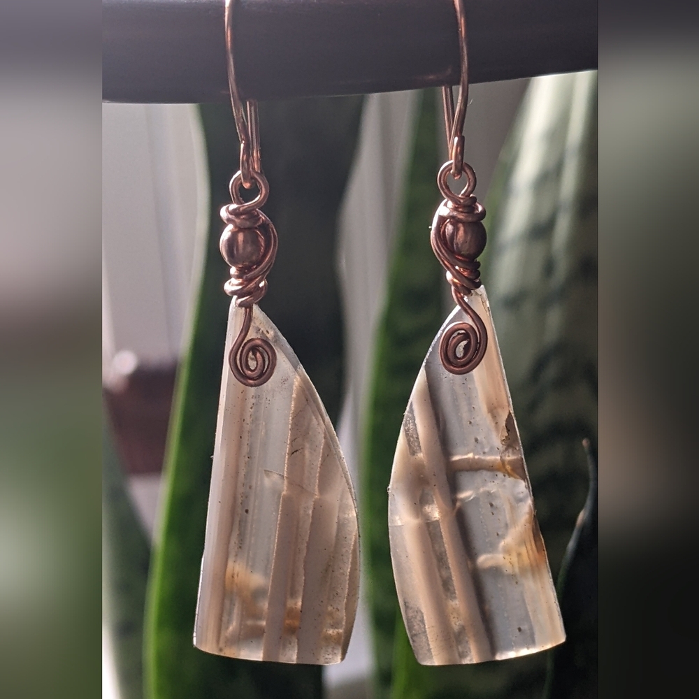 Rare Owyhee Opal Gemstone Earrings Artisan Crafted Copper Design - Picture 5 of 15